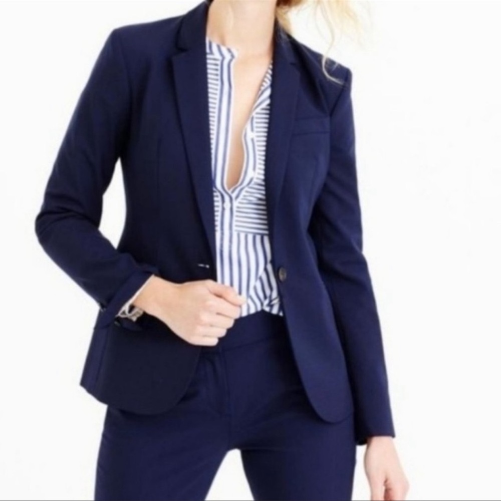 J.Crew navy blue stretch cotton professional work attire blazer